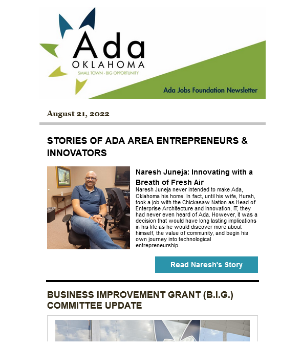 Newsletter 08.21.2022: Economic Development News for the Ada Area