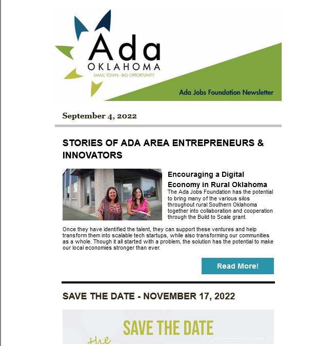 Newsletter 09.04.2022: Economic Development News for the Ada Area